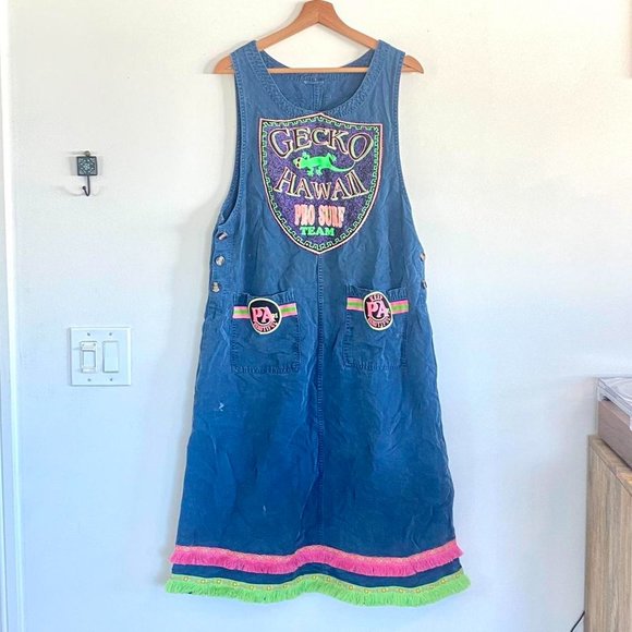 RETRO GECKO HAWAII MAXI DRESS COLORFUL SURF TEAM COVERUP BEACH - Picture 2 of 8